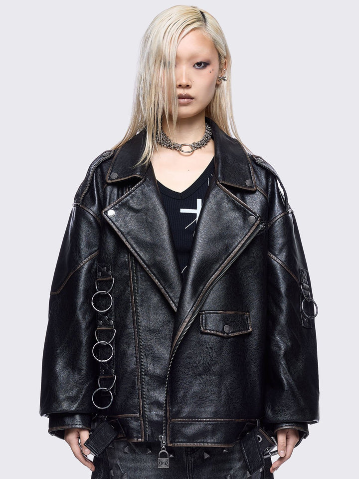 Black Faux Leather Biker Jacket | Minga London – Minga London US
