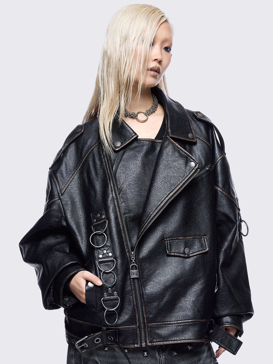 Black Faux Leather Biker Jacket | Minga London – Minga London US