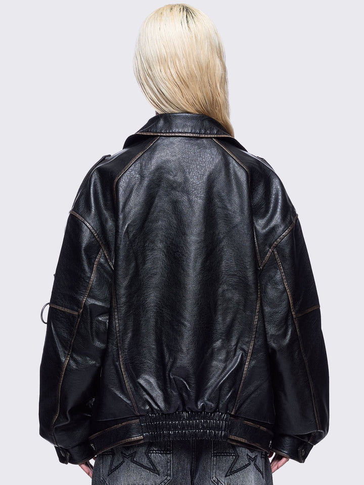 Black Faux Leather Biker Jacket | Minga London – Minga London US