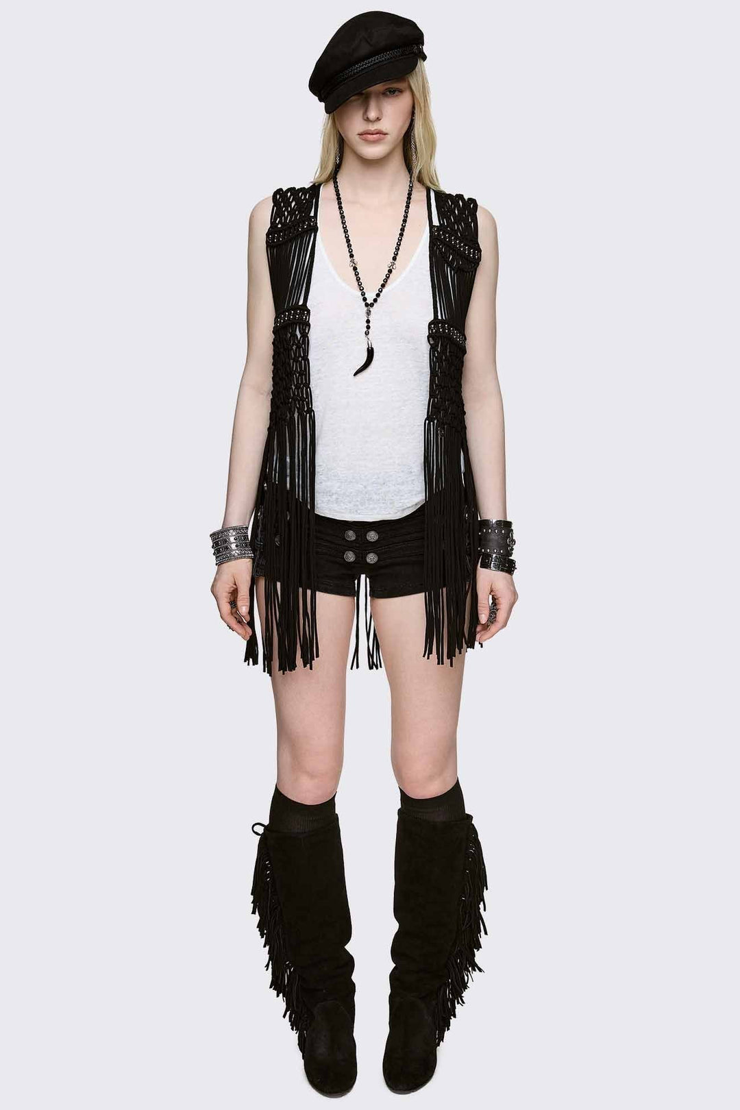 Black Macramé Fringe Vest | Minga London