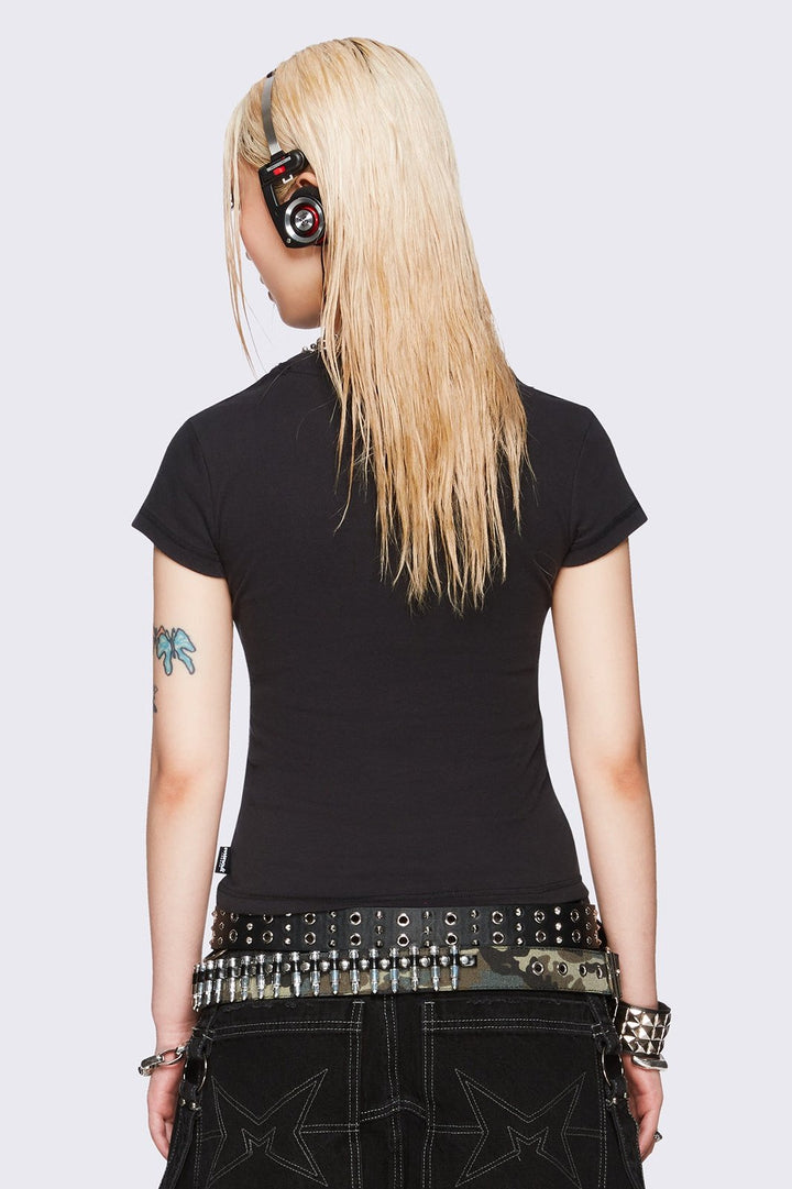 トップス Black eye patch SPLAYED SCRIPT BABY TEE Script Micro Ribbed Baby Tee – By Tianna Osbourne