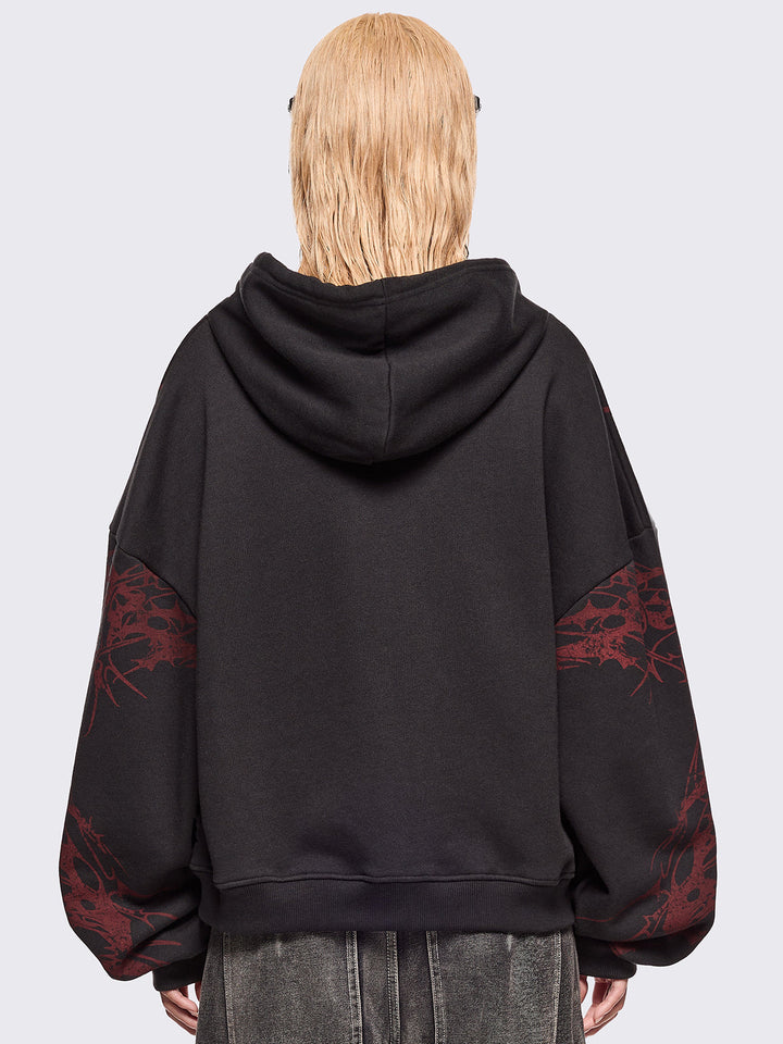 Black Zip Up Hoodie with Red Sigilism Print | Minga London – Minga