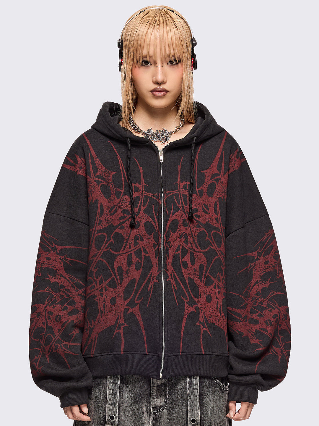 Black Zip Up Hoodie with Red Sigilism Print | Minga London – Minga