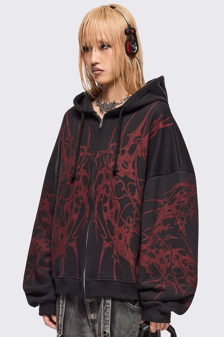 Black Zip Up Hoodie with Red Sigilism Print | Minga London – Minga