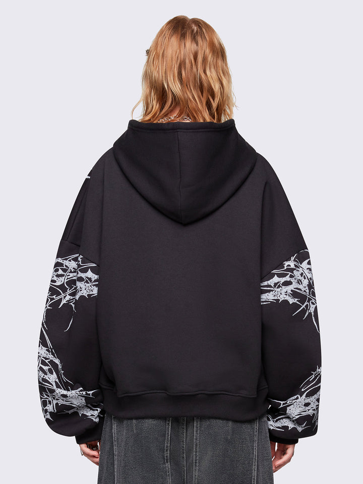 Black Zip Up Hoodie with Sigilism Print | Minga London