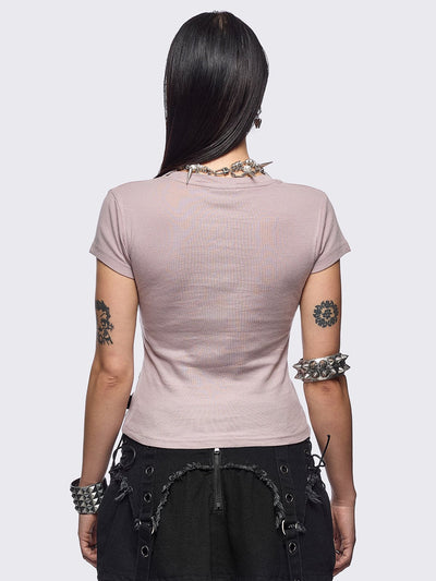 Pink baby tee with "I have your IP address" embroidery and anime girl ASCII-style graphic print.