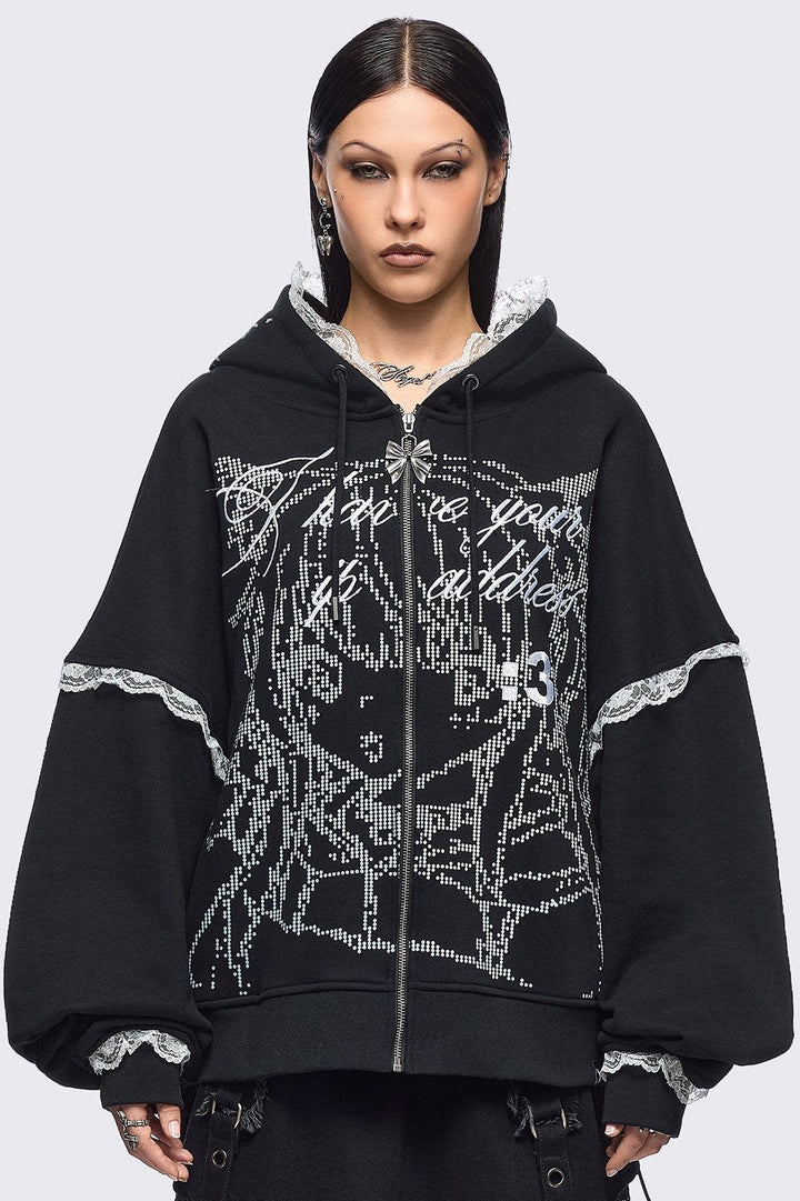 Anime Girl ASCII Graphic Zip Up Hoodie in Black | Minga London Anime Girl ASCII Graphic Zip Up Hoodie in Black | Minga London