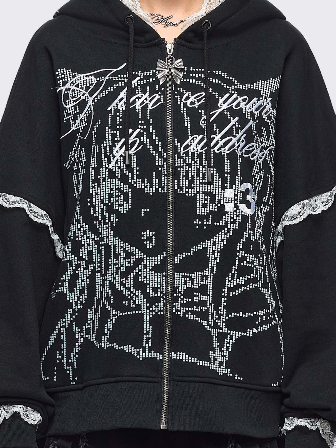 Anime Girl ASCII Graphic Zip Up Hoodie in Black | Minga London