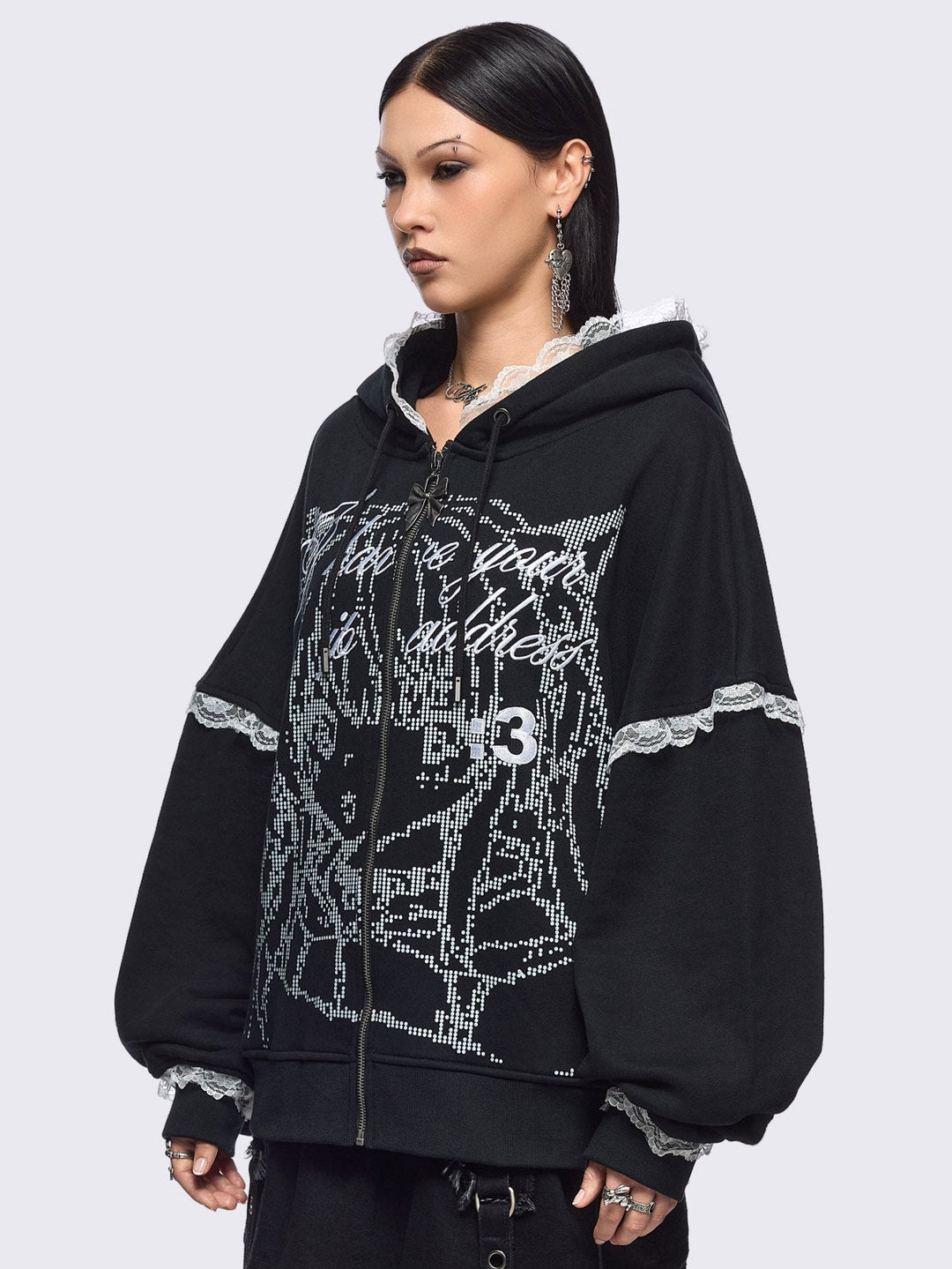 Anime Girl ASCII Graphic Zip Up Hoodie in Black | Minga London