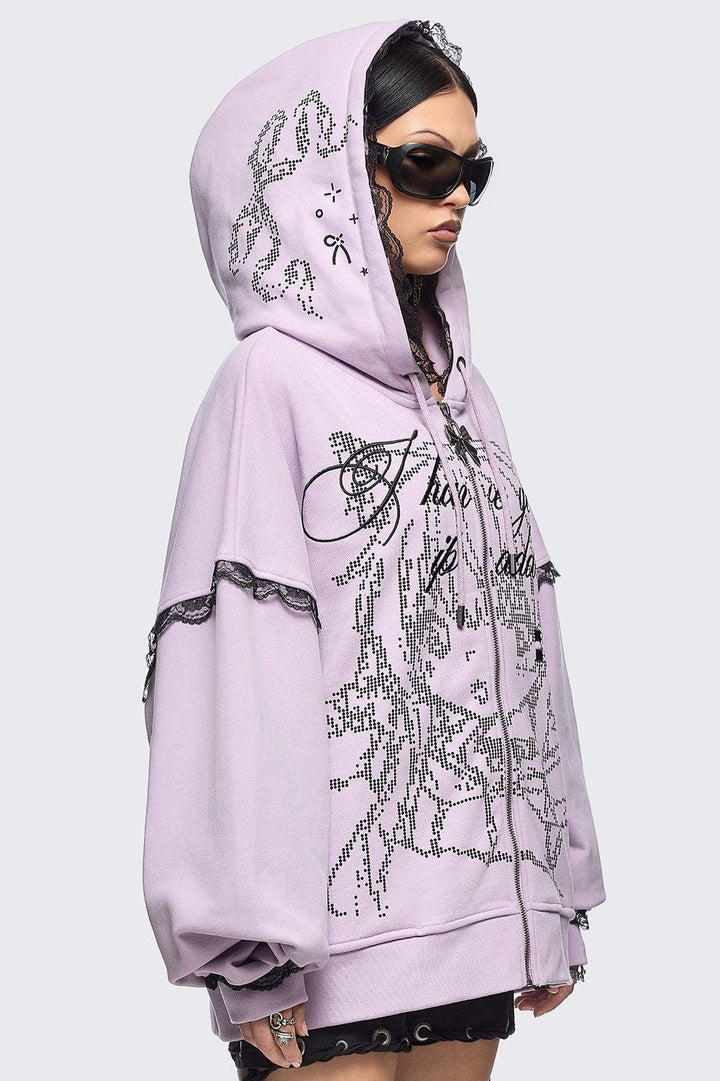 Anime Girl ASCII Graphic Zip Up Hoodie in Baby Pink | Minga London
