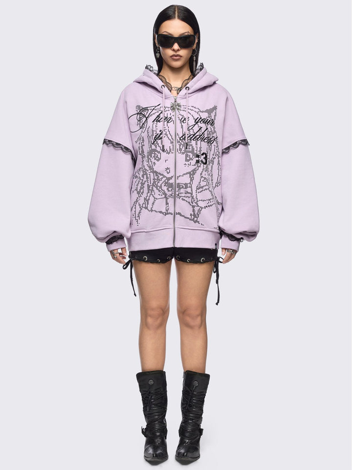 Anime Girl ASCII Graphic Zip Up Hoodie in Baby Pink | Minga London
