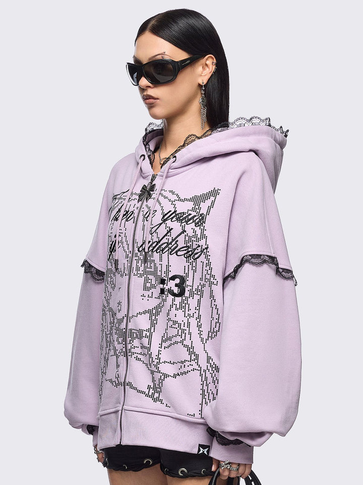 Anime Girl ASCII Graphic Zip Up Hoodie in Baby Pink | Minga London