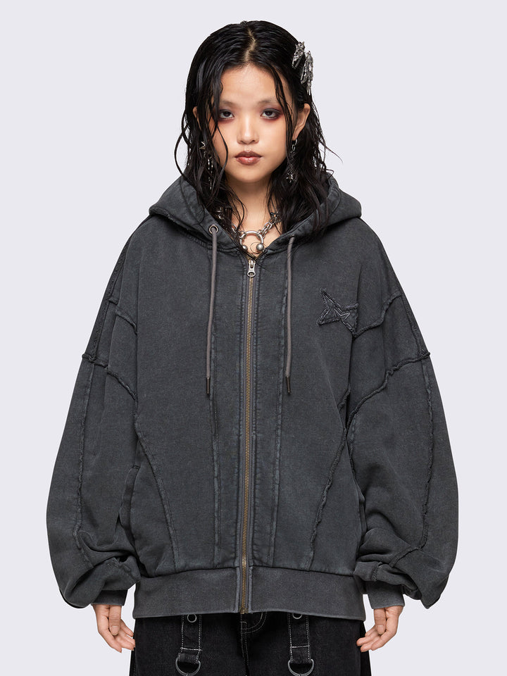 Oversized Zip Up Hoodie in Washed Grey | Minga London