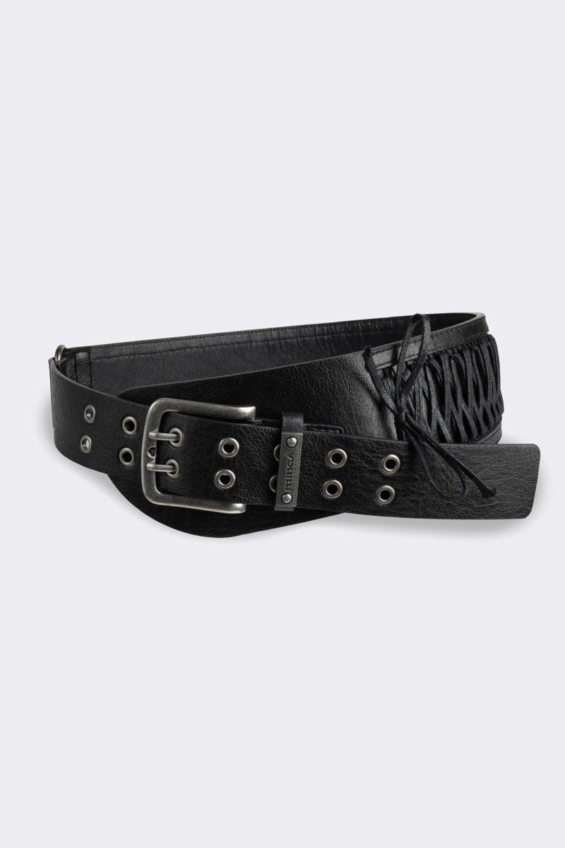 Black corset vegan leather wide belt.