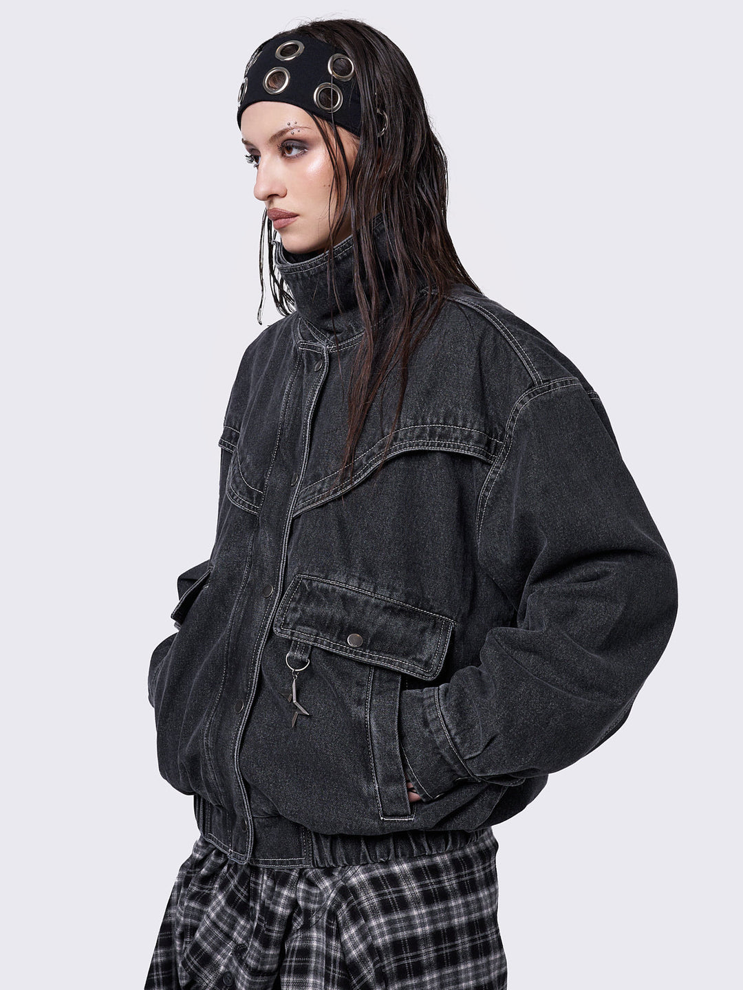 Denim Bomber Jacket in Washed Black | Minga London – Minga