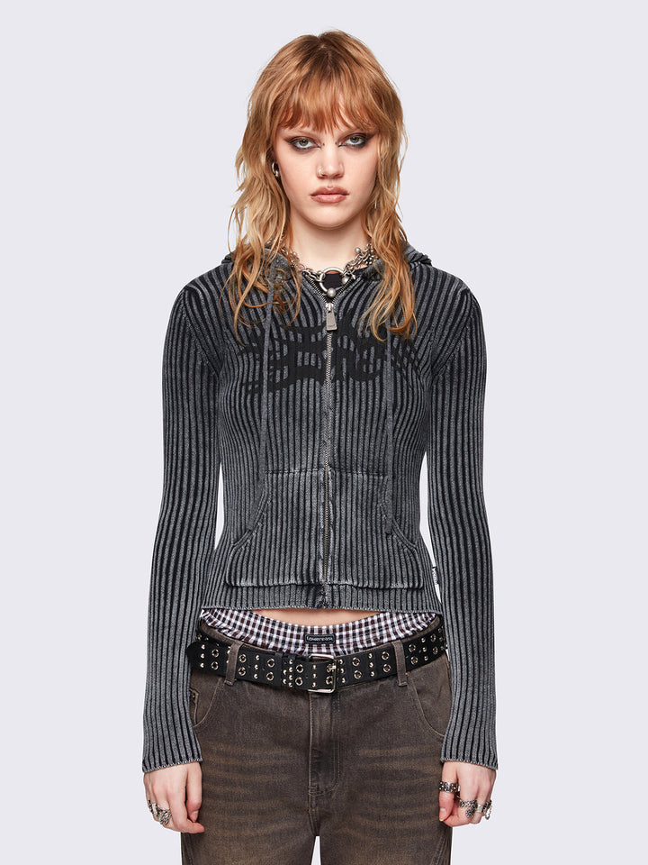 【2plan】Layered see-through knit hoodie Loop & Weft Super Fluffy Knit Double-V After Hood Sweatshirt