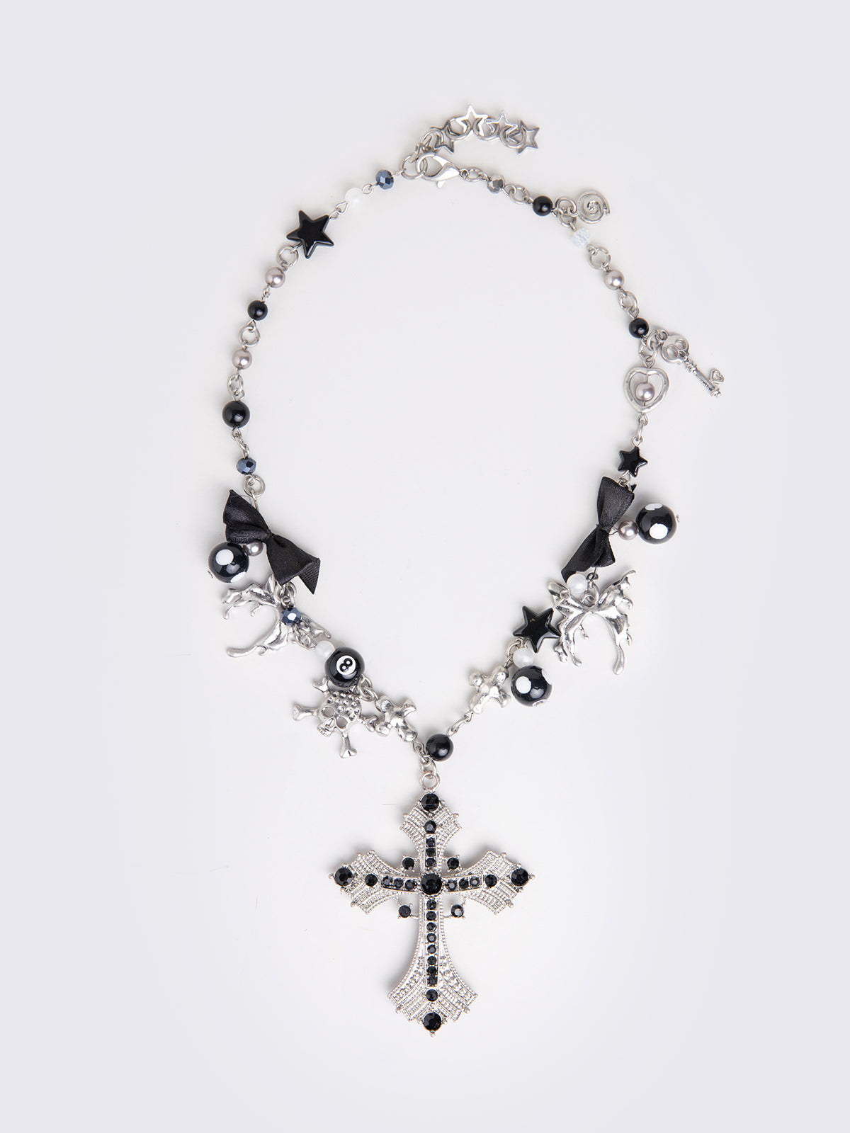 Beaded Charm Necklace in Black and Silver | Minga London – Minga London US