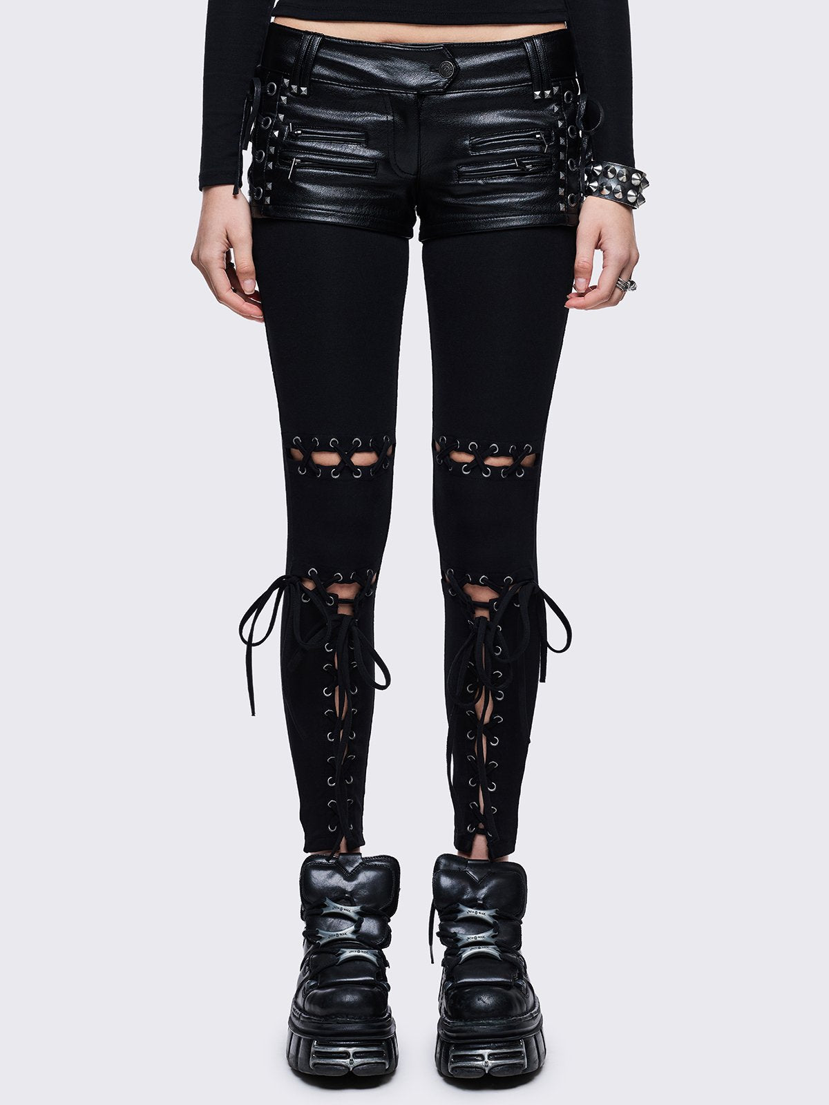 Black lace up details.