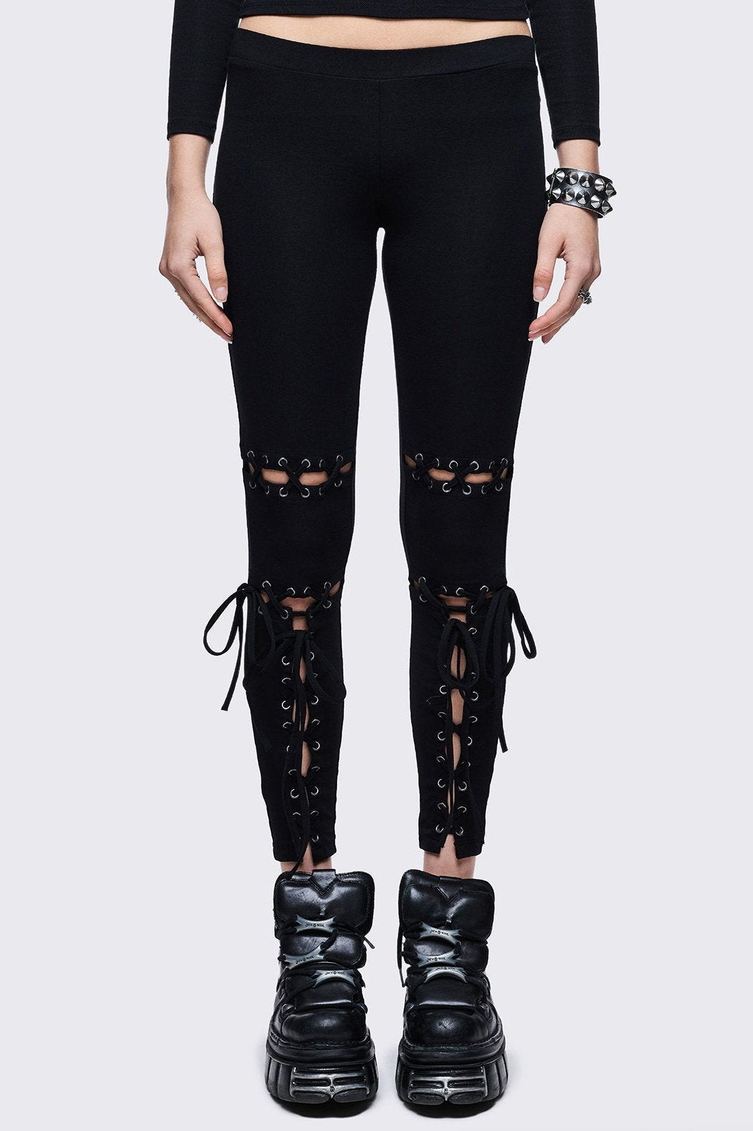 Black lace up details.