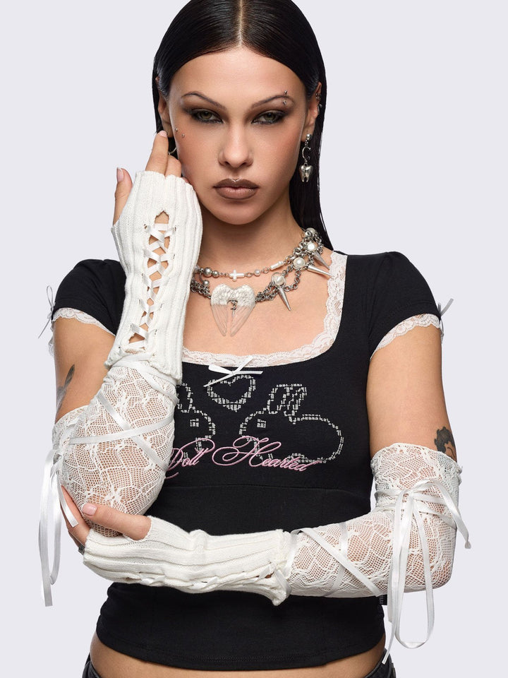 Lace-Up Arm Warmers in White Lace | Minga London – Minga London US