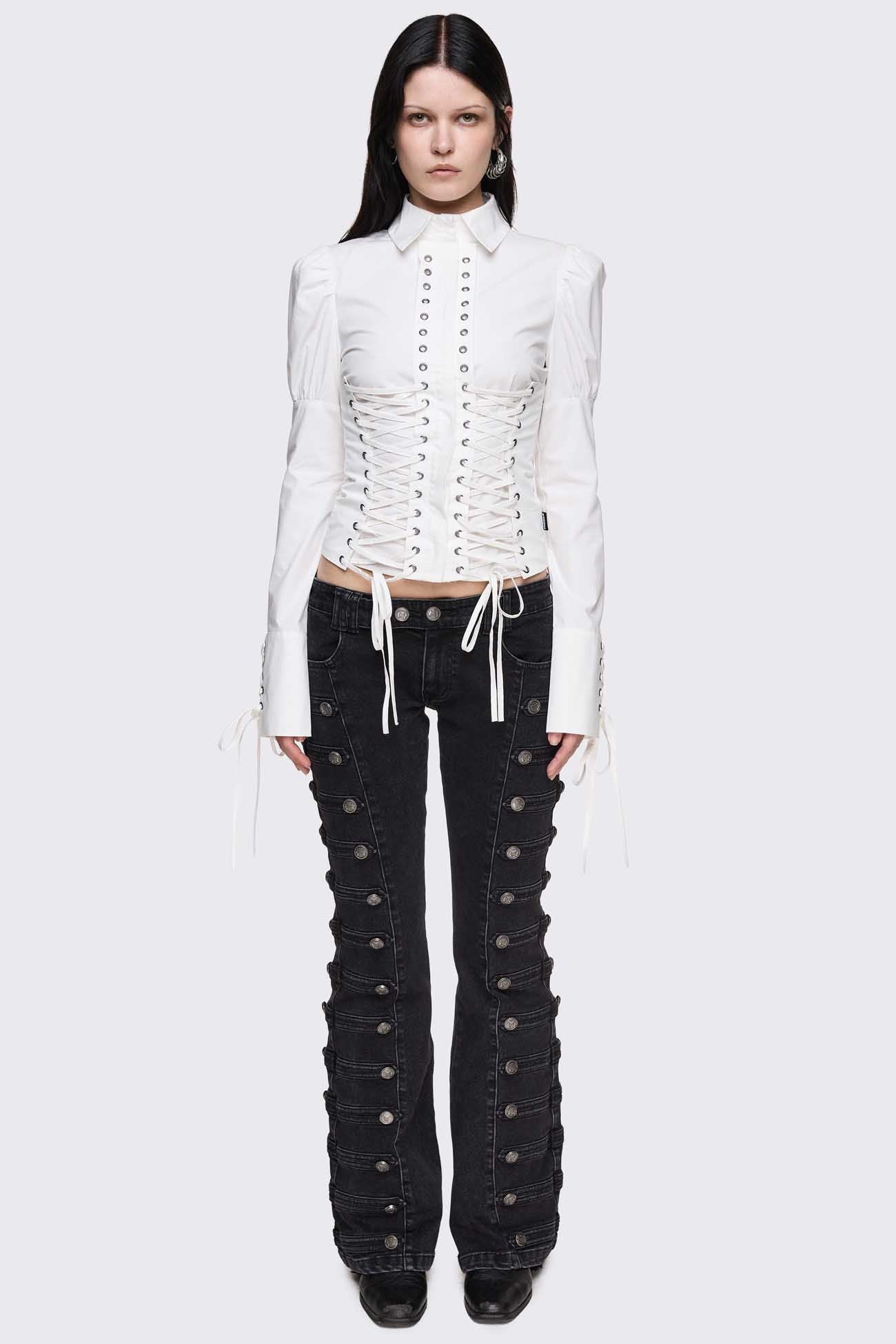 White Corset Shirt With Lace-Up Detail | Minga London