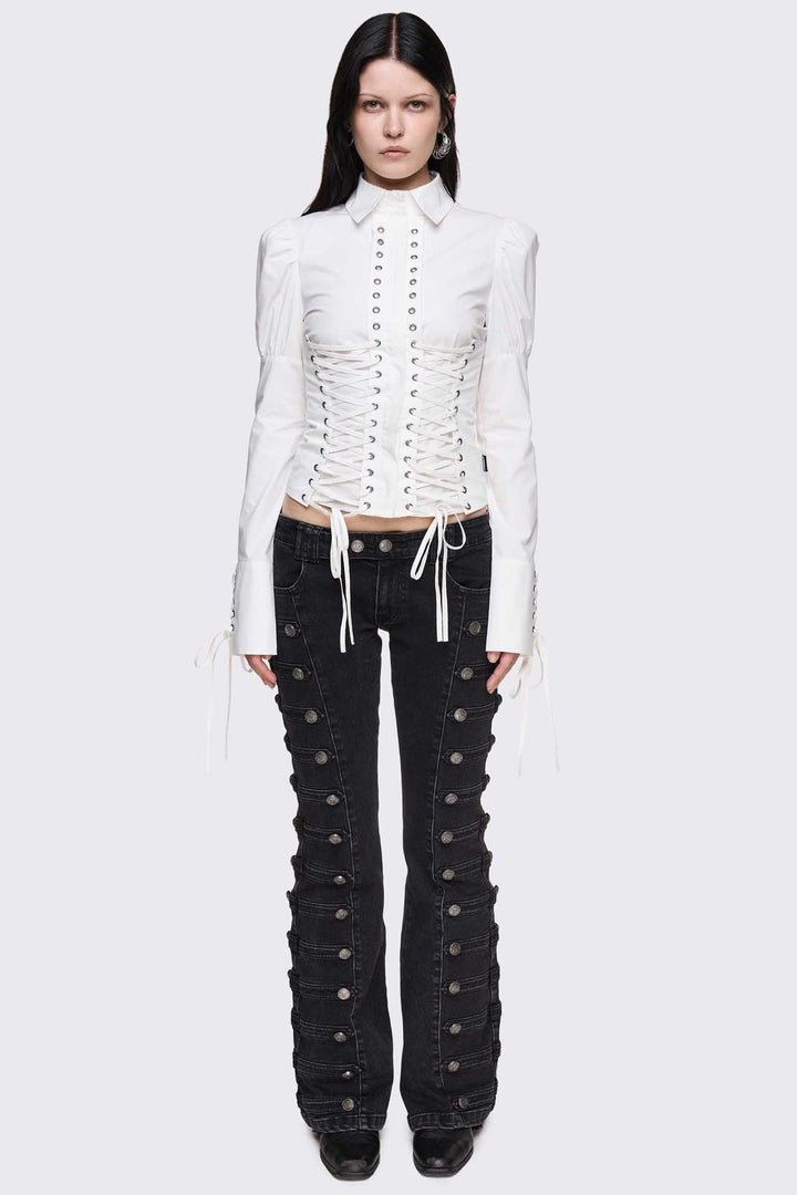 White Corset Shirt With Lace-Up Detail | Minga London – Minga