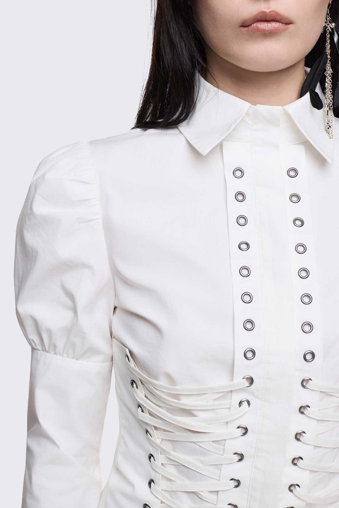 トップス neith. Too Big Ribbon Lace Shirt White White Corset Shirt With Lace-Up Detail | Minga London – Minga