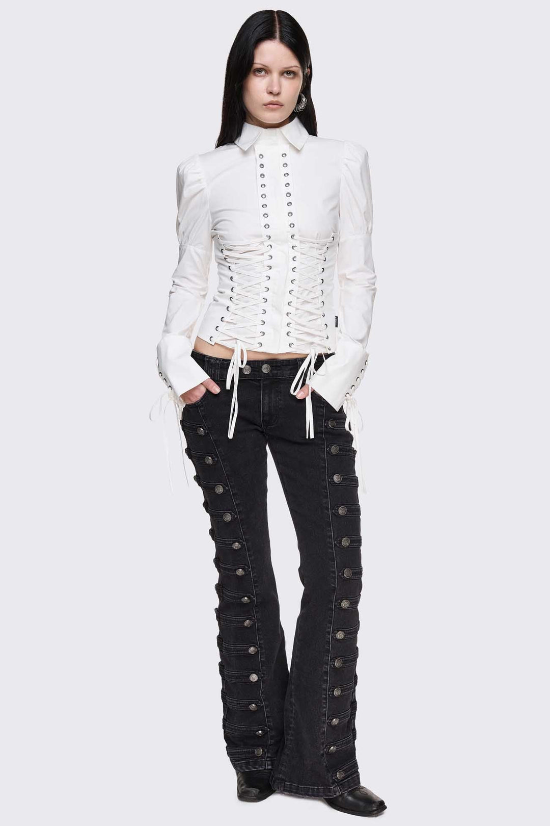White Corset Shirt With Lace-Up Detail | Minga London – Minga