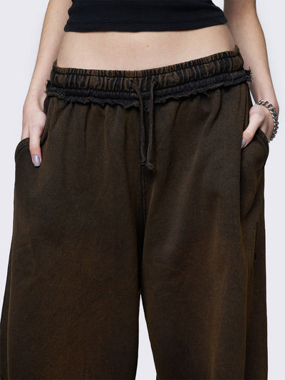 Baggy wide leg joggers in washed brown with elasticated drawstring waist.