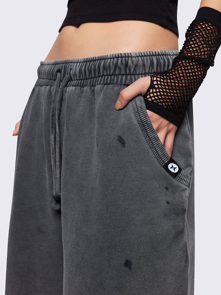 Baggy Distressed Sweat Shorts in Washed Grey | Minga London