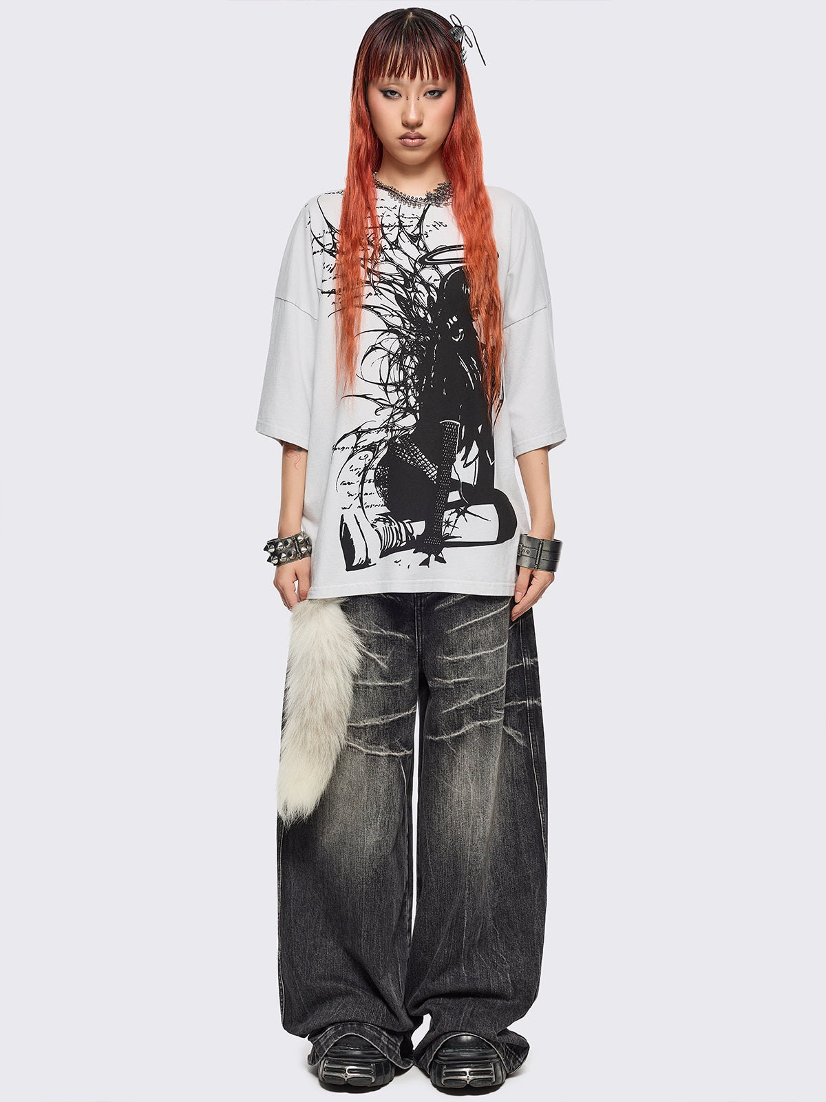Off white t-shirt with emo girl angel graphic front print.