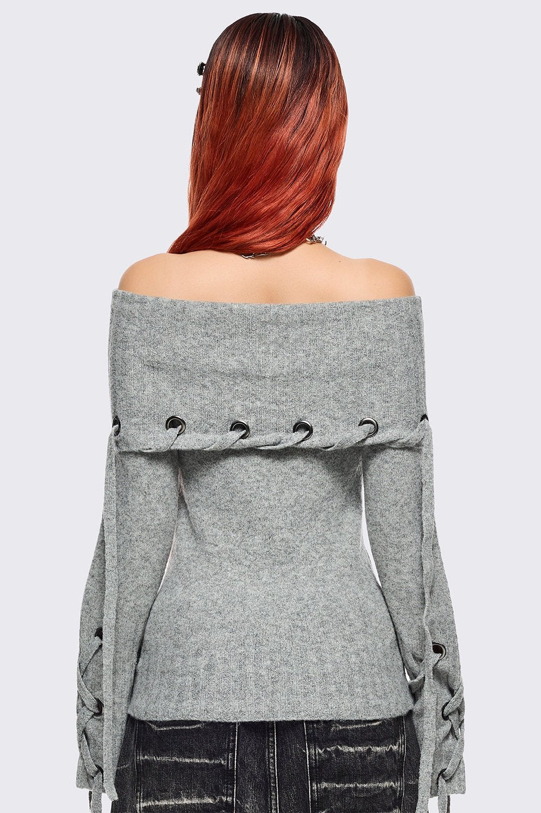Off-Shoulder Knitted Sweater in Grey | Minga London – Minga London US