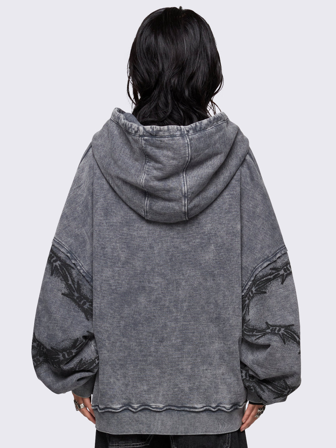 Grey Barbed Wire Spiderweb Graphic Zip-Up Hoodie | Minga London