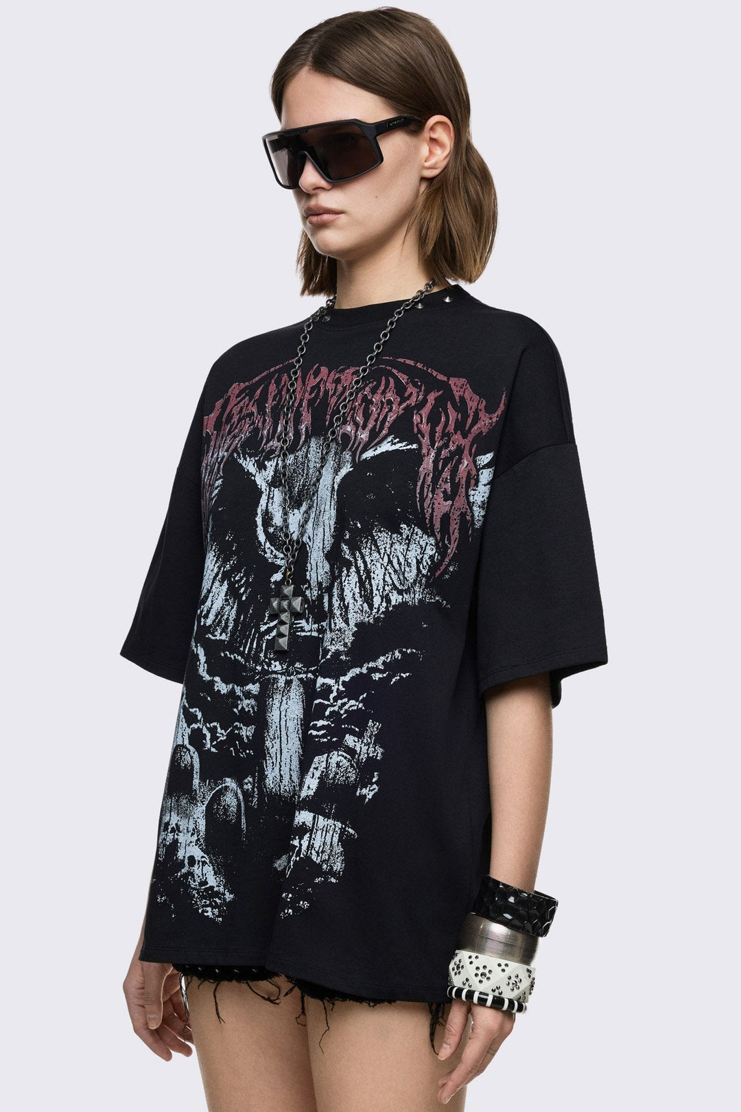 Black Graphic T-Shirt Oversize Fit - Grunge | Minga London