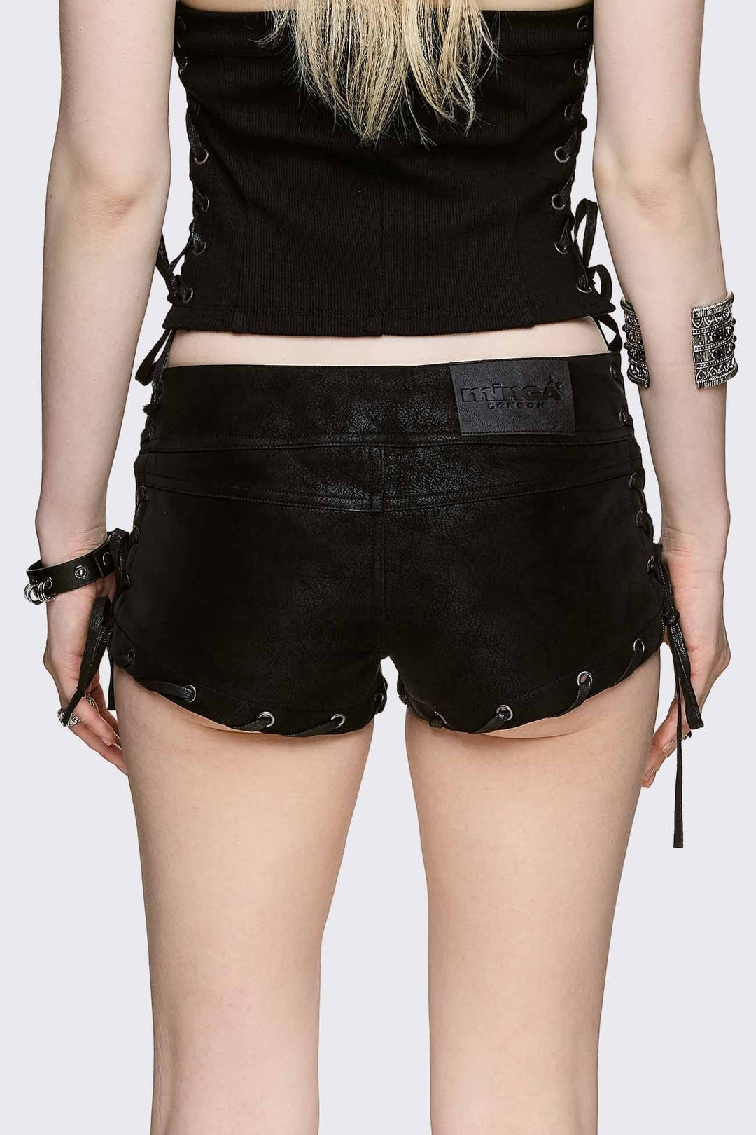 Black Lace-Up Micro Shorts - Grunge | Minga London