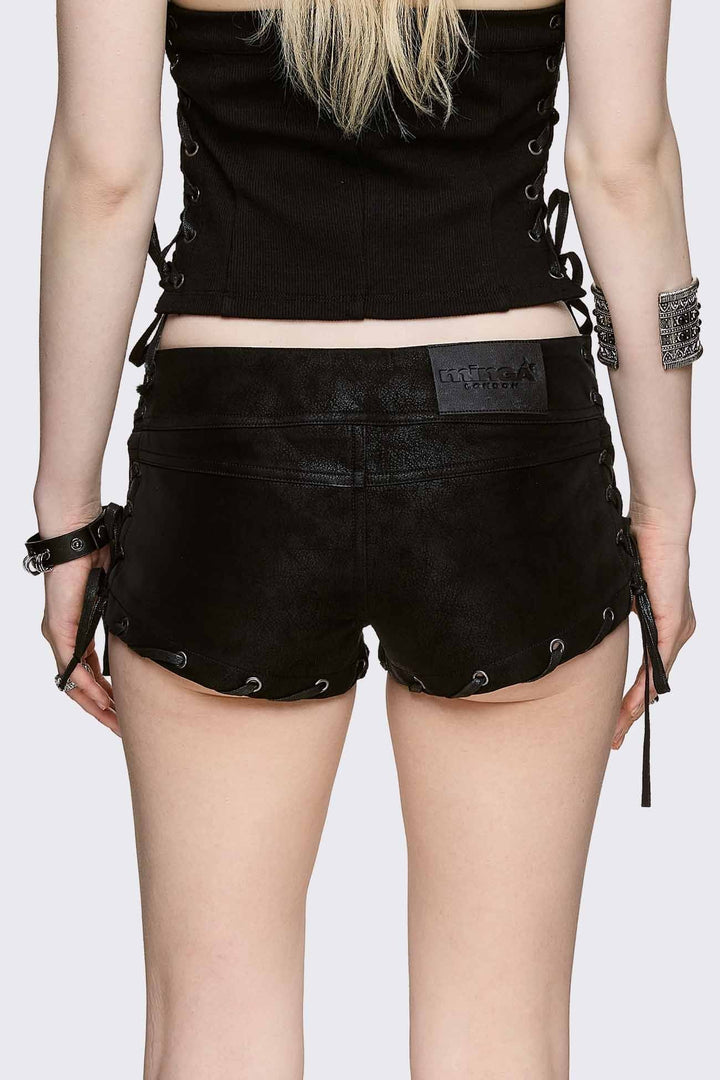 Black Lace-Up Micro Shorts - Grunge | Minga London