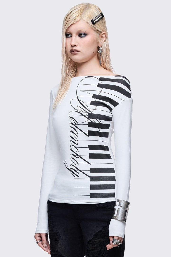 Off-Shoulder White Piano Long Sleeve Top | Minga London – Minga