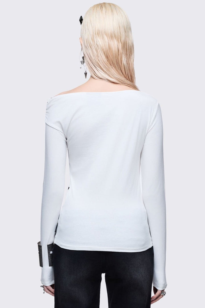 Off-Shoulder White Piano Long Sleeve Top | Minga London – Minga