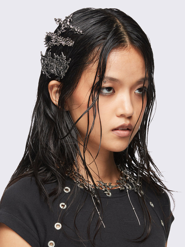 3 PC Sigilism Hair Clips Set in Silver | Minga London
