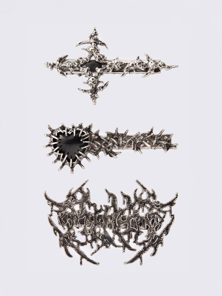 【Minga London】l Crush ヘアクリップ セット 3 PC Sigilism Hair Clips Set in Silver | Minga London