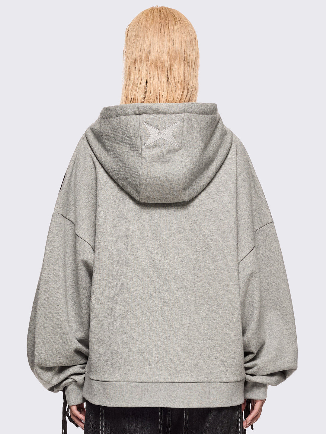 Grey Oversized Zip Up Hoodie with Black Lace Up Details | Minga