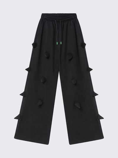 Wide leg joggers in black with 3D spikes and elasticated drawstring waist