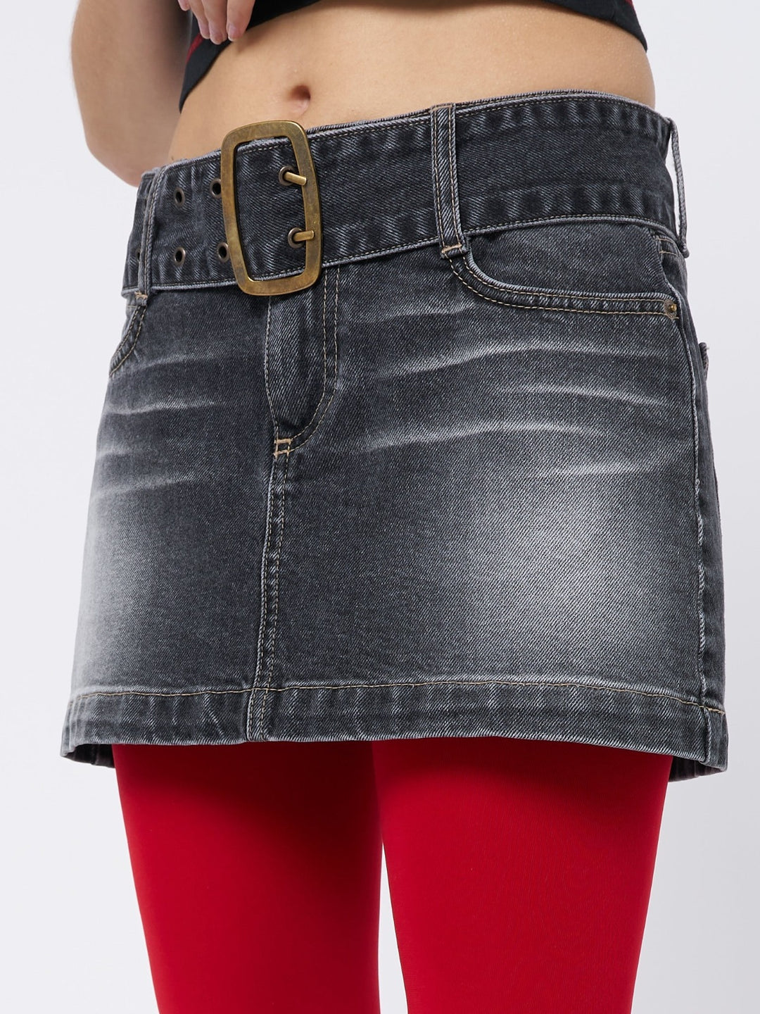 Black denim mini fashion skirt