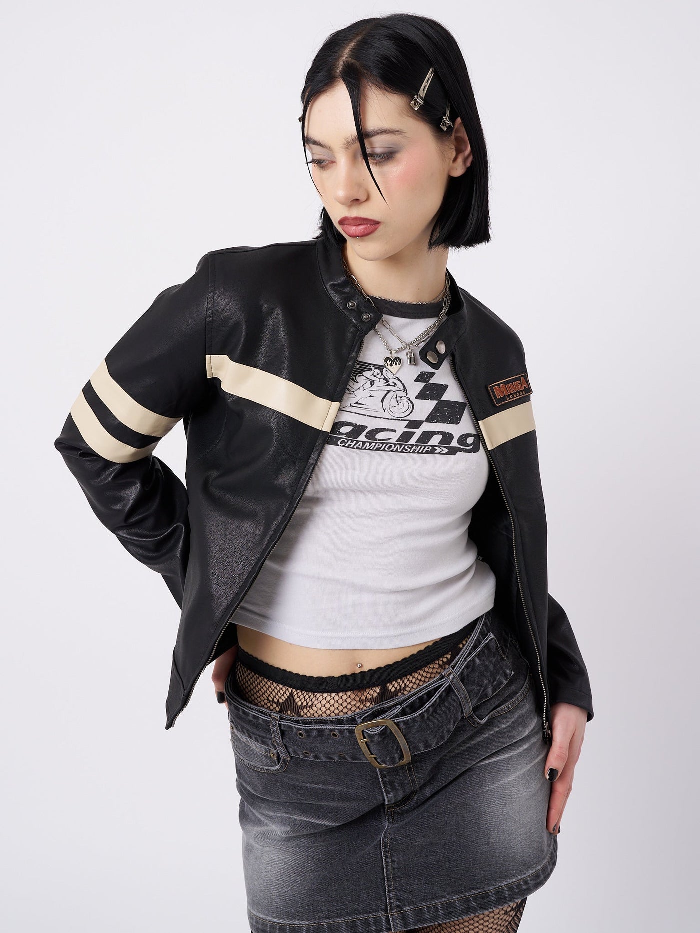 Chiara Black Vegan Racer Jacket - Minga EU