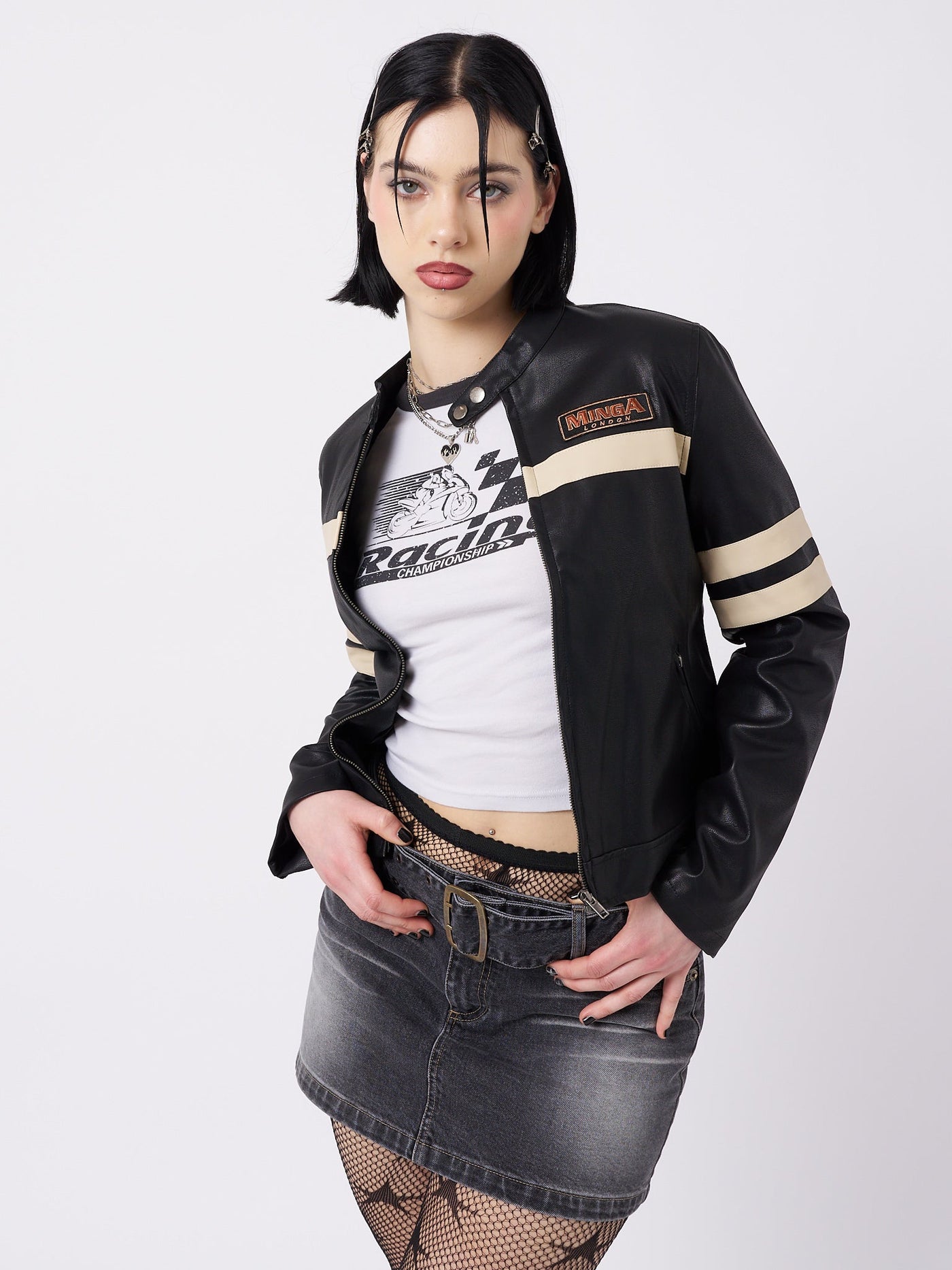 Chiara Black Vegan Racer Jacket - Minga EU