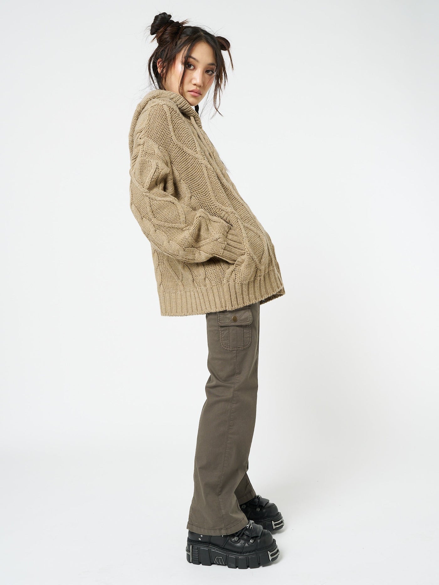 Eli Beige Zip Up Cable Knit Cardigan - Minga EU