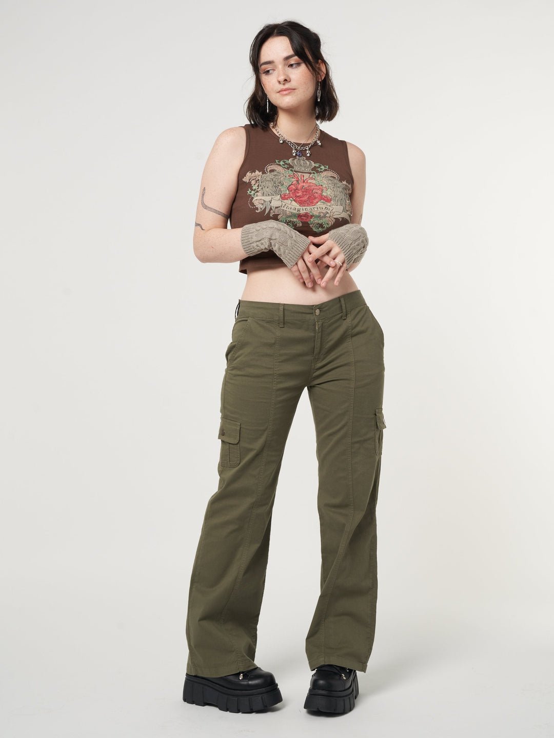 Eve Y2k Olive Cargo Flare Pants | Minga London – Minga London US 