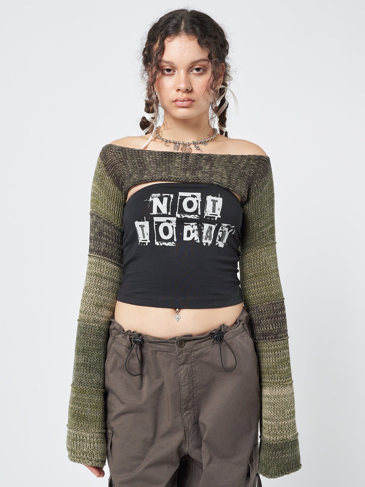 Fusion Green Patchwork Knitted Shrug - Minga EU