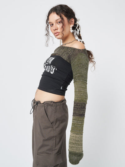 Fusion Green Patchwork Knitted Shrug - Minga EU