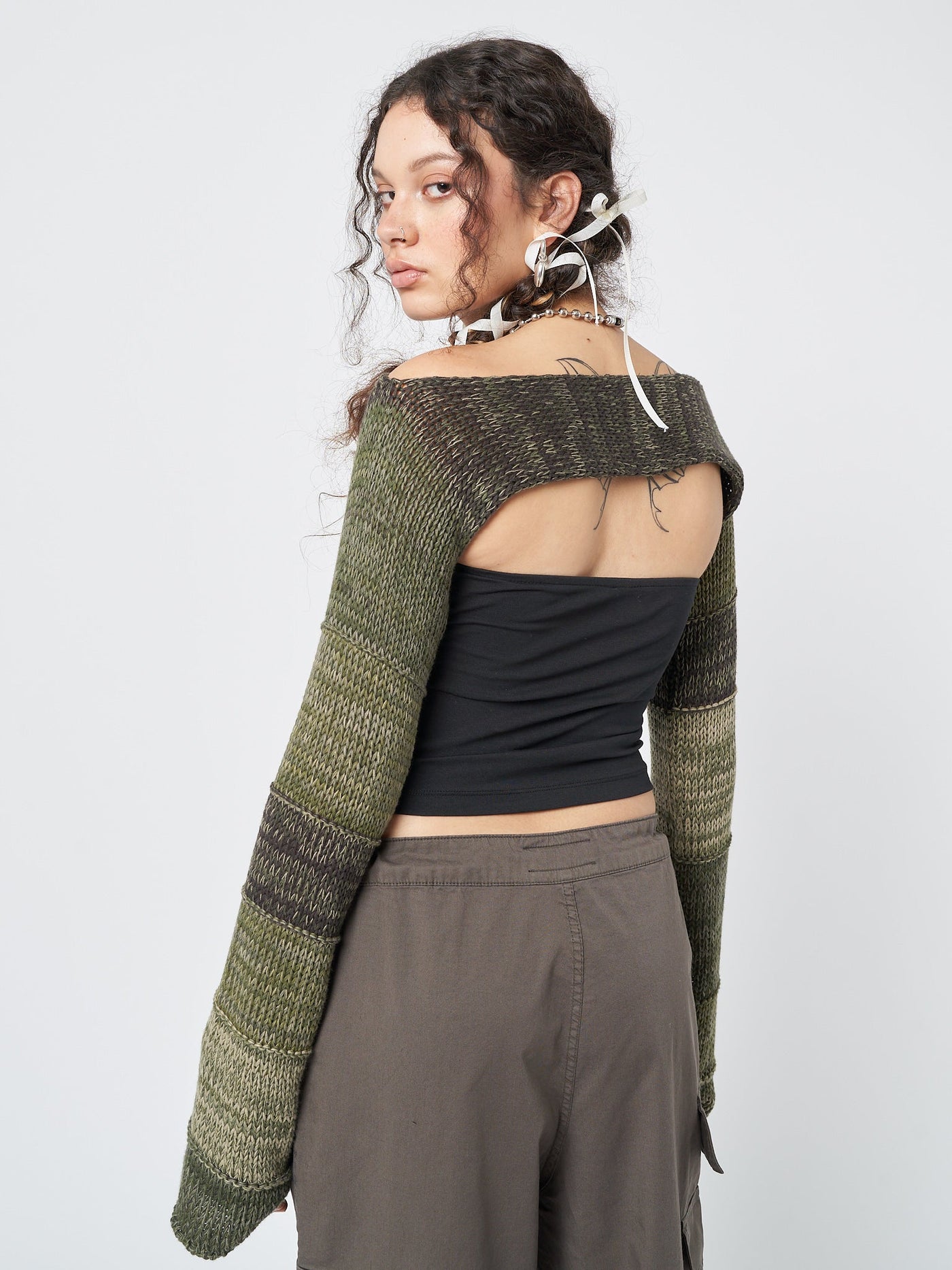 Fusion Green Patchwork Knitted Shrug - Minga EU